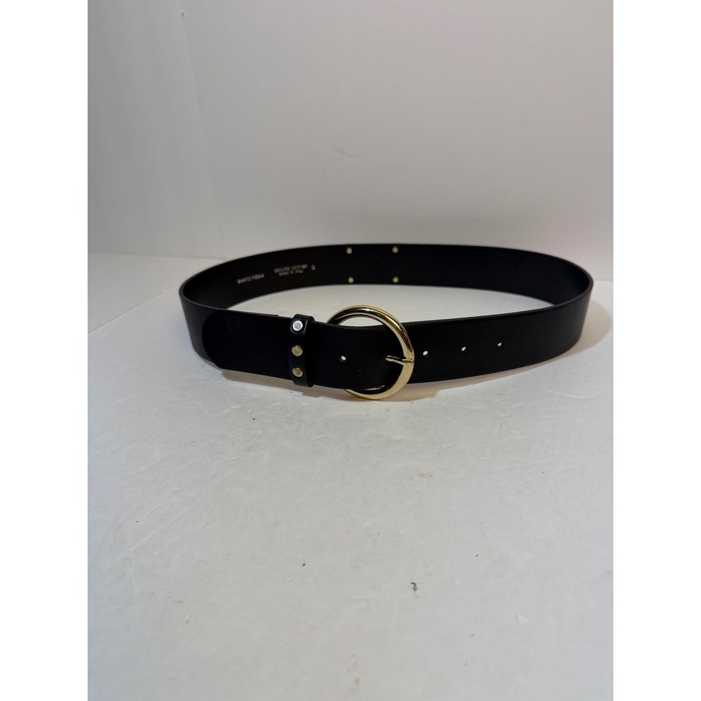 Punto Fibbia Black Leather Belt Made in Italy Gold Round Buckle Studded Small
